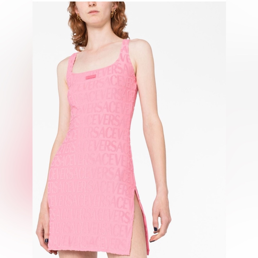 Versace
× Dua Lipa flocked-logo terry minidress